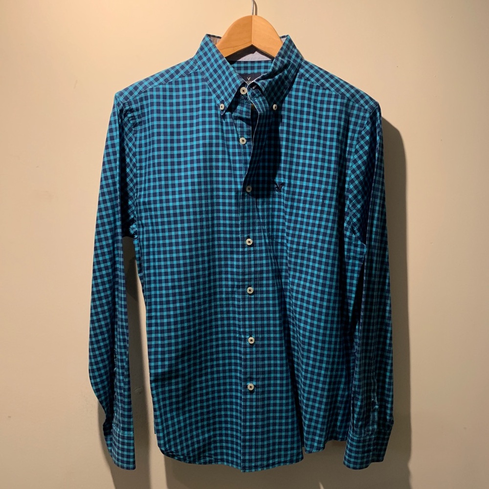 American Eagle Teal Checkered button down